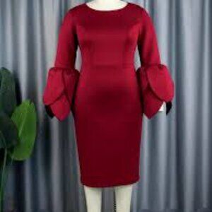 RED TULIP SLEEVE SCUBA DRESS **snow storm sale**
